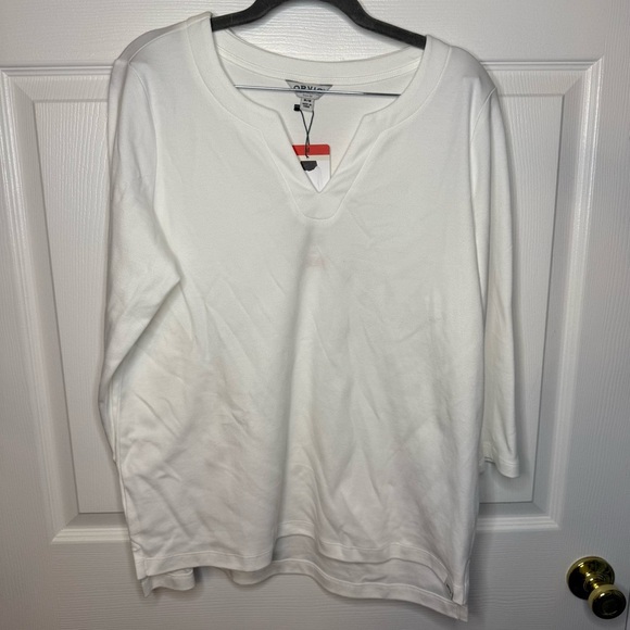Orvis NWT White Women's 3/4 Sleeve V Neck Top 100% Cotton, Size Medium - Picture 1 of 7